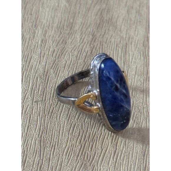 Vintage Clark & Combs Sterling Silver 10KGF Lapis Womens Ring Signed Size 7 C194 - Picture 4 of 8
